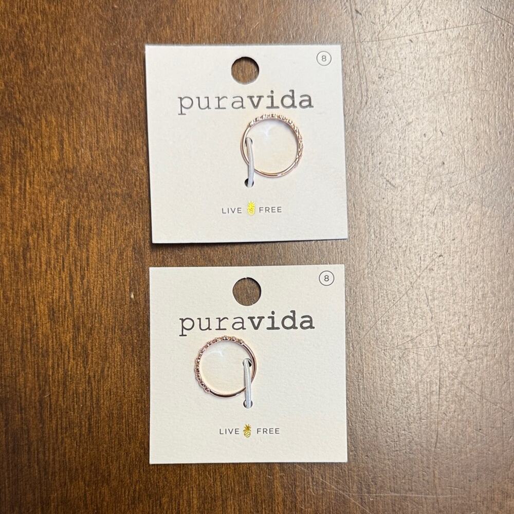 Pura Vida Floral Stacking Rings Set of Two - Brass Base with Rose Gold Plating